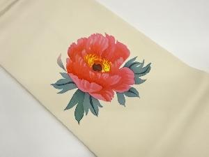 作家物　塩瀬手描き牡丹模様名古屋帯